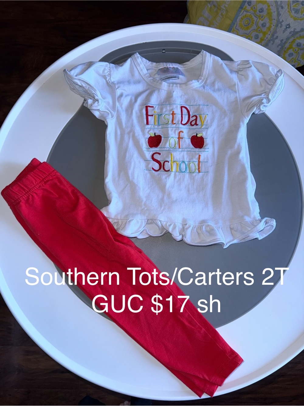 Boutique White 'First Day of School' Tee with Red Leggings Set